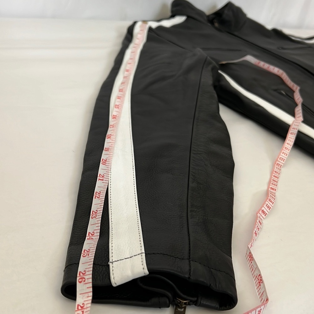 *CUSTOM* Mens Black Cafe Racer Leather Jacket With White Stripes Size L - Picture 8 of 15